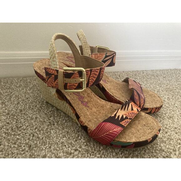 Skechers Hawaiian Floral Aloha Cork Wedge Sandals Heels Women 9 Buckle - Picture 10 of 13